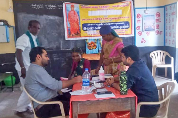 Patient undergoing eye check-up in Free Eye Check-up Camp at Thoothukudi
