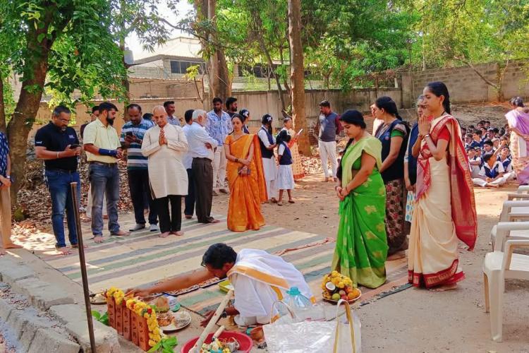 Bhumi Puja for New Stage Construction at VKV Kallubalu