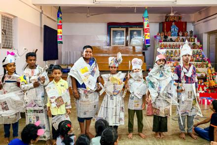 Paper drapery resembling national leaders during Samskarvarga Sammelan