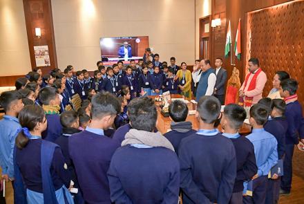 Honourable Speaker Sri Biswajit Daimary Ji interacting with VKV Suklai students