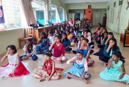 Pranayama during Kishori Vikas Shibir at Thiruvananthapuram
